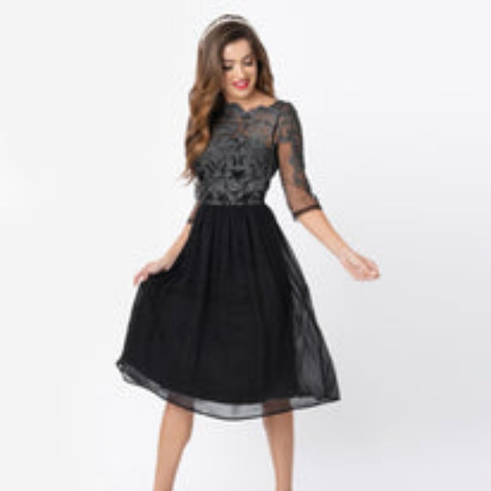 Unique Vintage Black & Silver Cocktail Dress